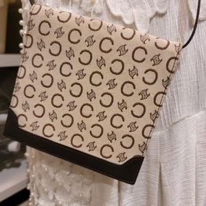 Authentic CELINE C Macadam Bifold Pouch Wallet w/Shoulder Strap